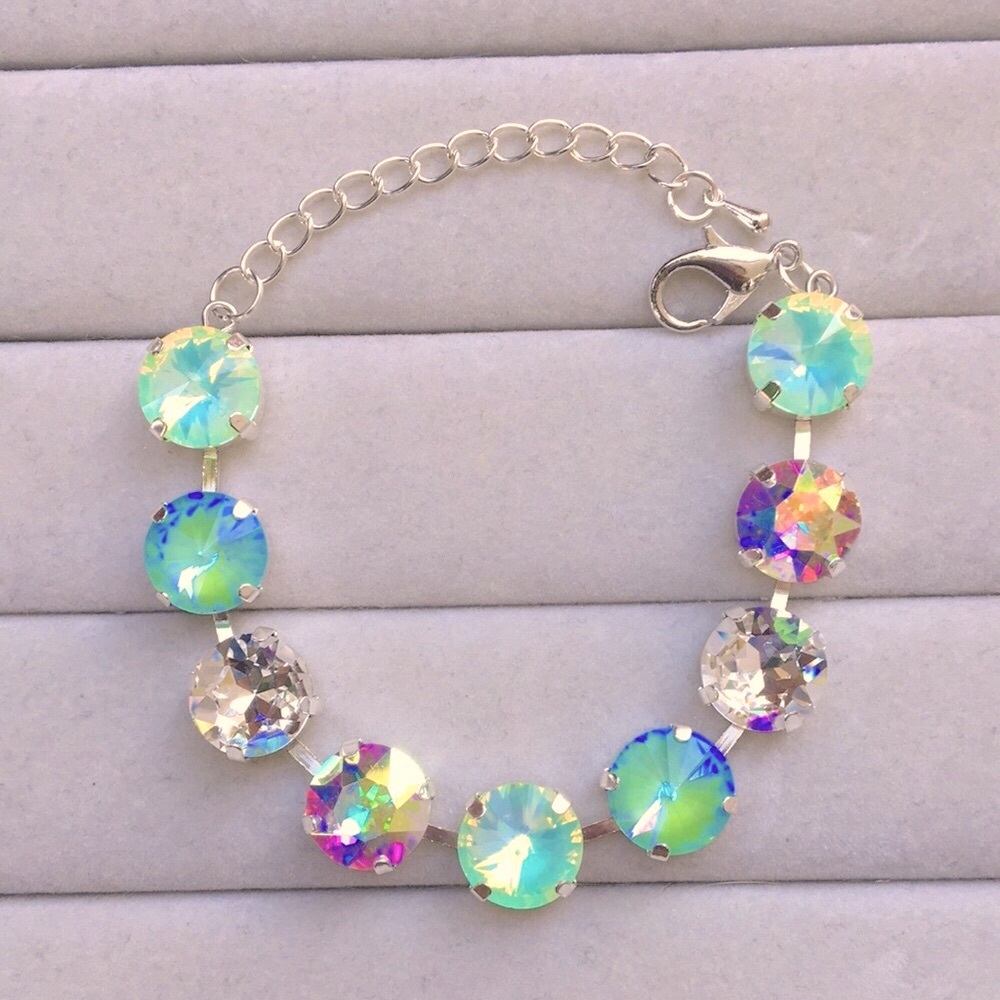 Pacific Opal AB, Aquamarine Silver Crystal Tennis Bracelet